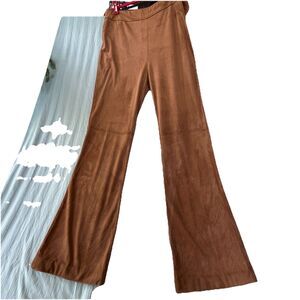 Soft Surrounding Faux Suede Flare Pants Womens 32/31 Brown Pull On Boho Flaw